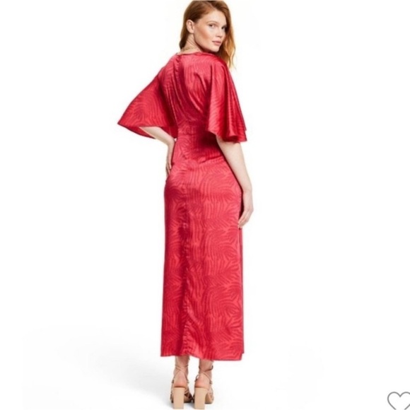 Fe Noel x Target Palm Leaf‎ Contrast Exaggerated Flutter Sleeve Maxi Dress Red 8 - Picture 2 of 11